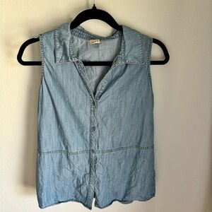 Western Core Ecru Women's Light Blue Sleeveless Button Down Shirt medium fit